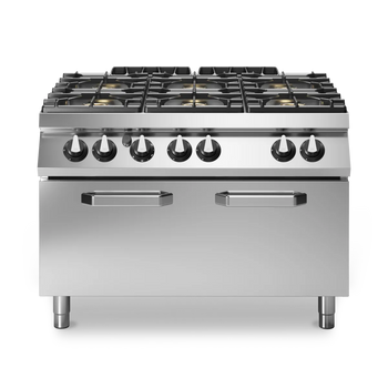 Gas Range Enamelled Containers 6 Burners Maxi Oven Stainless Steel - Modular