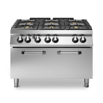 Gas Range Enamelled Containers 6 Burners Maxi Oven Stainless Steel - Modular