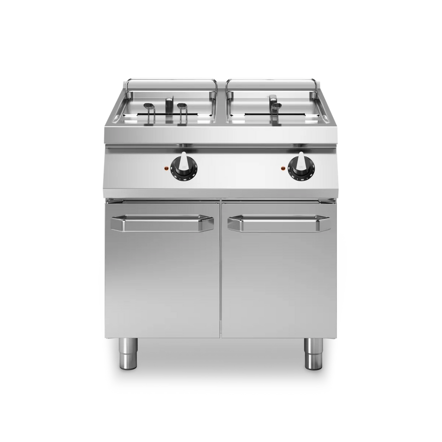 Electric Fryer on Cabinet 13+13L Stainless Steel Double Tank Made in Italy