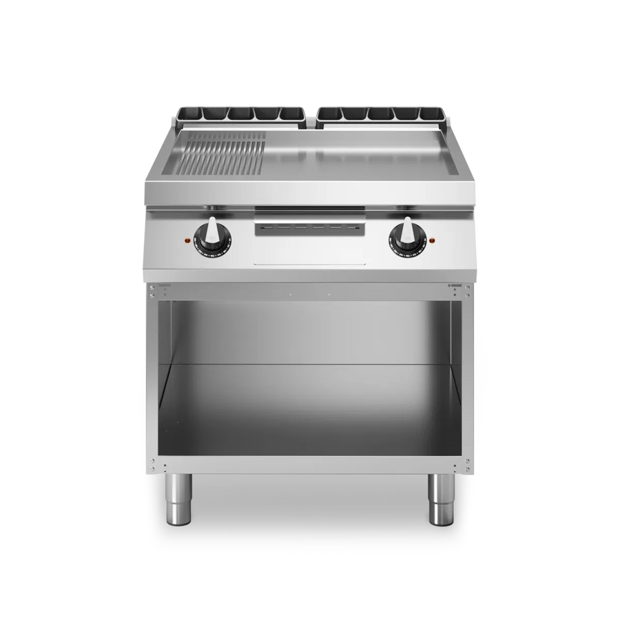 Electric Grill 1/3 Smooth Plate and 2/3 Ribbed Plate Stainless Steel - Modular Made in Italy