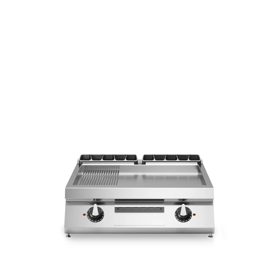 Electric Grill 1/3 Smooth Plate 2/3 Ribbed Plate Table Top Version Stainless Steel - Modular Made in Italy