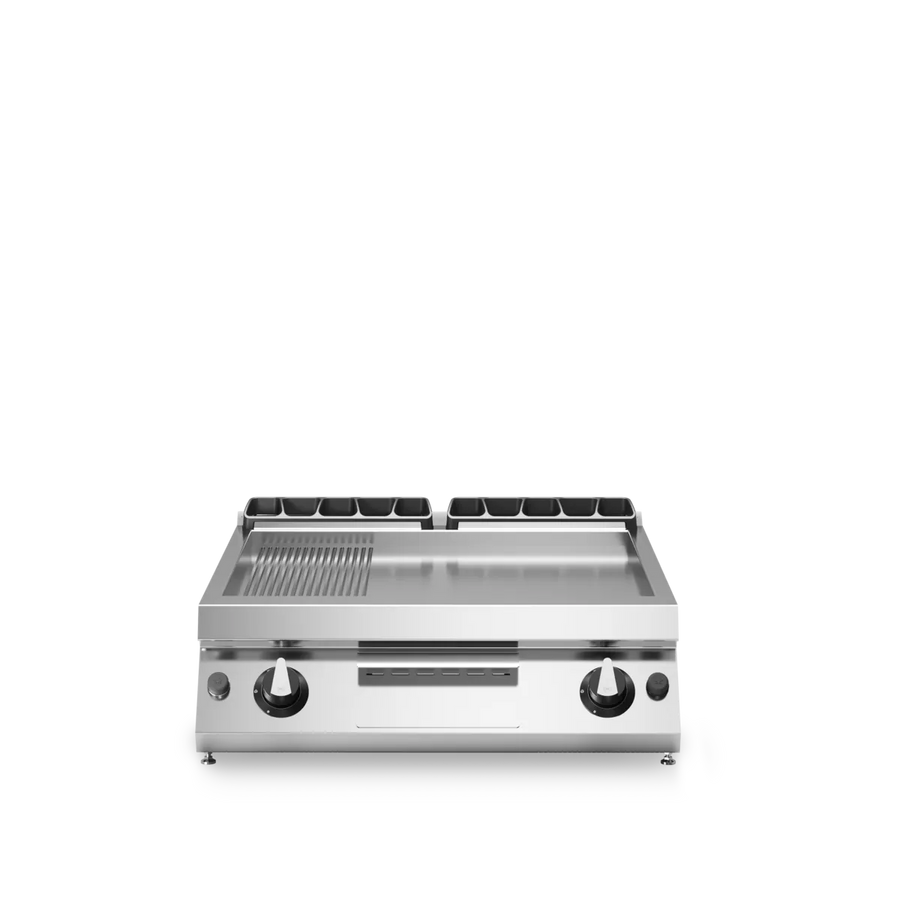 Gas Grill 1/3 Smooth Plate 2/3 Ribbed Plate Top Version 12kW Stainless Steel - Modular Made in Italy