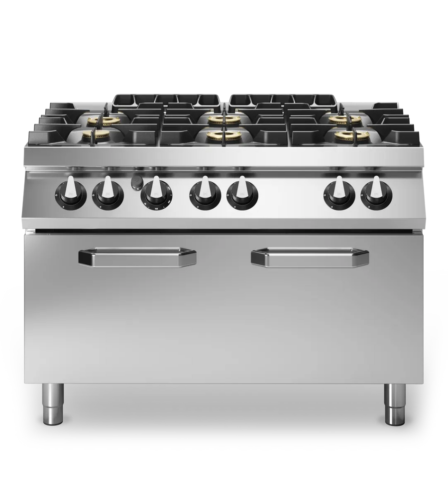 Gas Cooker 6 Gas Ranges on Gas Maxi Oven Stainless Steel - Modular