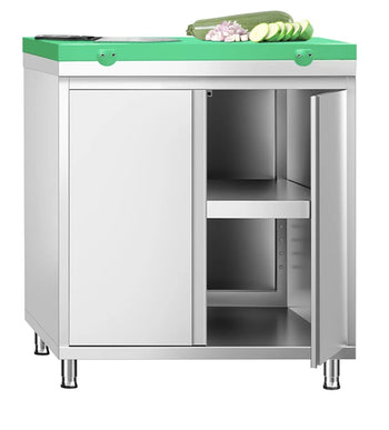 Work Base Cabinet With Green Cutting Board- Two Hinged Doors