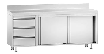 Work Base Cabinet - Two Sliding Doors With Backsplash & 3 drawers (left side)