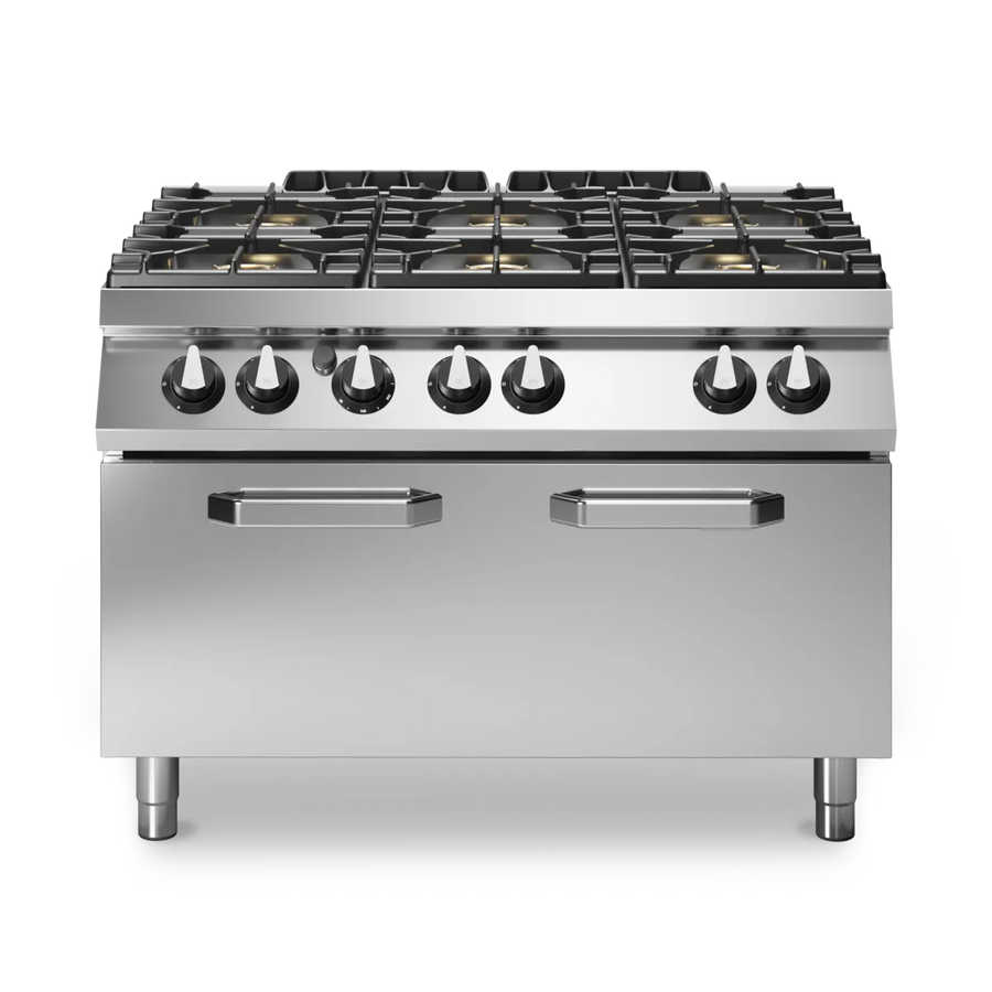 Gas Range Enamelled Containers 6 Burners Maxi Oven Stainless Steel - Modular